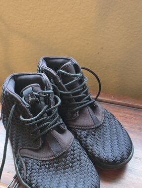Jordan Kids Black Woven High-Top Sneakers with Subtle Gray Jumpman